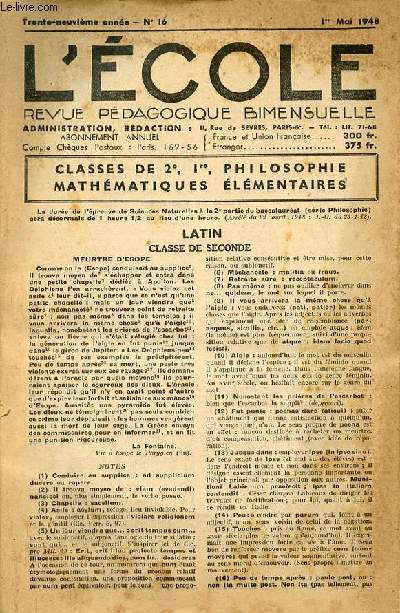 Lot d'environ 30 numros, tir  part de L'cole revue pdagogique bimensuelle - anne 1948