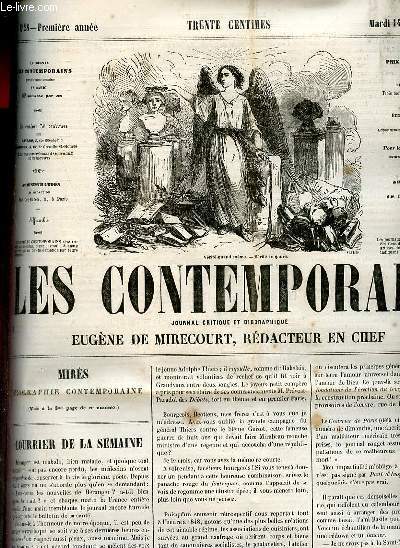 Les contemporains journal critique et biographique n28 premire anne mardi 14 uillet 1857 - Courrier de la semaine - corbeille aux gazettes - salon de 1857 lettres de Chaud-de-Ton artisite - biographies contemporaines Mirs - petite correspondance.