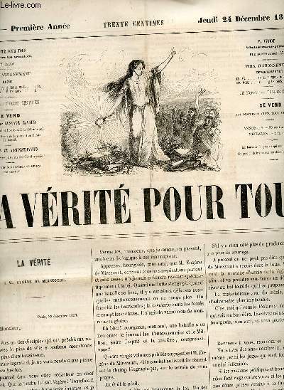 La vrit pour tous n3 premire anne jeudi 24 dcembre 1857 - La vrit  M.Eugne de Mirecourt - chronique de la semaine - chos de la ville et de la province - gazette du palais - varits - la Duchesse de Frenelle (esquisse rvolutionnaire) (suite)..