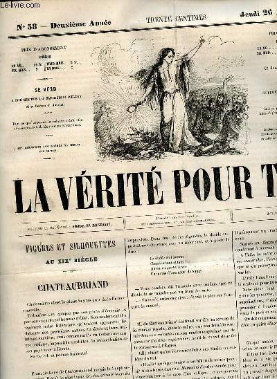 La vrit pour tous n38 deuxime anne jeudi 26 aot 1858 - Chateaubriand - un billet de loterie - encore les boursiers - chos de la semaine - un congrs de posie - palais comique - les femmes clbres Madame Deshoulires tude rtrospective.