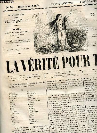 La vrit pour tous n39 deuxime anne jeudi 2 septembre 1858 - Chateaubriand (suite) - un billet de loterie (suite et fin) - chos de la semaine - une gnration d'hommes forts - Rienzi ou la rpublique chrtienne (deuxime volume) .