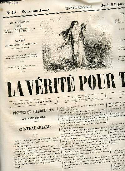 La vrit pour tous n40 deuxime anne jeudi 9 septembre 1858 - Chateaubriand (suite) - guerre de crime souvenirs et anecdotes bataille d'Inkermann - la vrit aux avocats - chos de la semaine - correspondance - palais comique etc.