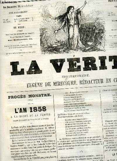 La vrit contemporaine n57 deuxime anne jeudi 6 janvier 1859 - Procs monstre l'an 1858  la barre de la vrit drame pisodique et fantastique  tirois (suite) - question des loyers - la libre boucherie - la proprit littraire - la comte ! etc.