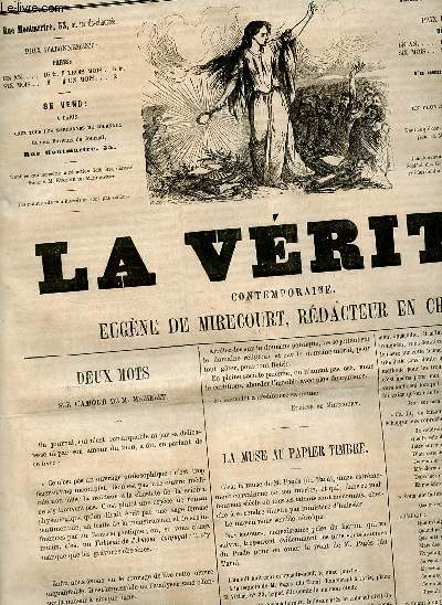 La vrit contemporaine n59 troisime anne jeudi 20 janvier 1859 - Deux mots sur l'amour de M.Michelet - la muse au papier timbr - les esculapes de la bourse - tablettes de la vrit - correspondance - etrenniana - fin de la querelle de M.Alphonse Karr