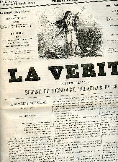 La vrit contemporaine n64 troisime anne jeudi 24 fvrier 1859 - La gangrne nous gagne deuxime article les cafs monstres - bibliographie - tablettes de la vrit - courrier des theatres - correspondance - les saltimbanques apologue etc.