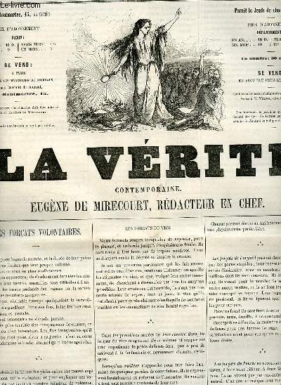 La vrit contemporaine n71 troisime anne jeudi 11 avril 1859 - Les forats volontaires - Jules Janin moraliste - autrefois et aujourd'hui simple tude sur le roman - tablettes de la vrit - confrences du R.P.Flix  Notre-Dame - pitre du diable etc