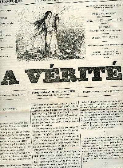 La vrit n85 troisime anne dimanche 23 octobre 1859 - Aux abonns - chos rtrospectives - le convoi d'une madeleine - la vrit sur les modes parisiennes - acadmie des sciences - diablerie - la lombardie (suite et fin) etc.