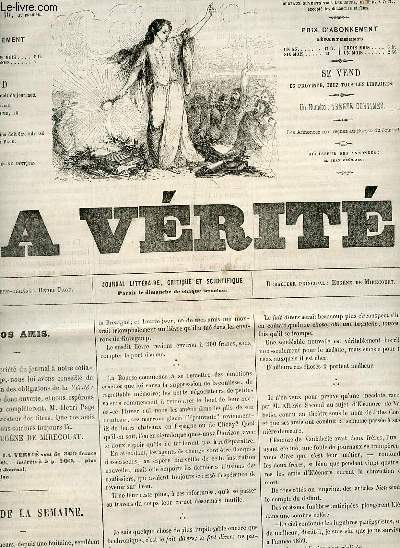 La vrit n86 troisime anne dimanche 30 octobre 1859 - chos de la semaine - acadmie des sciences - chronique musicale - courrier des thatres - esprit de Henri IV - les femmes dans cent ans - la confection en littrature - un peu de tout etc.