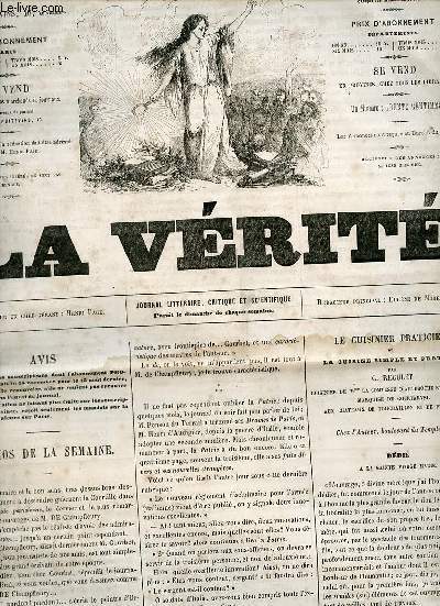 La vrit n90 troisime anne dimanche 27 novembre 1859 - Echos de la semaine - ddi  la sainte vierge marie - thatres - correspondance - courrier scientifique - album - les amitis de paille - scnes intimes d'Afrique (suite) - la filleule du roi etc