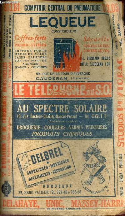 Annuaire du S.-O. - dition 1948 (46e anne) - liste complte des abonns au tlphone de Bordeaux et du dpartement de la Gironde.