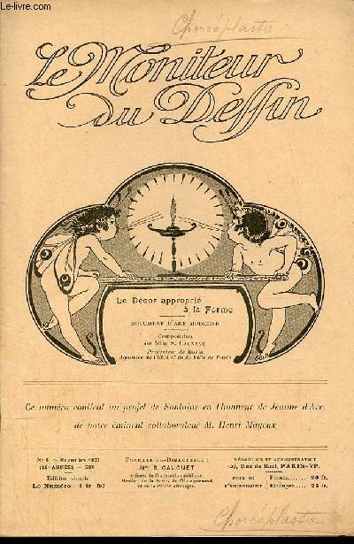 Le moniteur du dessin n8-289 novembre 1922 26e anne - La choroplastie ou l'art d'orner les cuirs, de les ciseler, de les modeler - le dernier adieu Sully Prudhomme - le dcor appropri  la forme planche surfaces engendres par l'association etc.