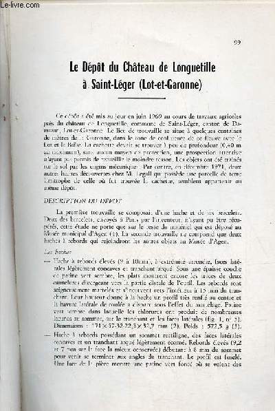 Le dpt du Chteau de Longuetille  Saint-Lger (Lot-et-Garonne) - tir  part de la revue historique et archologique du libournais tome XLI 1973.