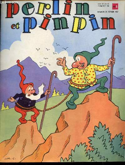 Perlin et pinpin n8 dimanche 24 fvrier 1957 - Titounet dans les rochers - paysage de montagne - bni soit dieu qui fit le monde si beau - perlin et pinpin gars de la marine.