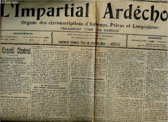 L'Impartial Ardchois organe des circonscriptions d'Aubenas, Privas et Largentire n40 1re anne samedi 13 octobre 1906 - Le conseil gnral - l'lection cantonale de Thueyts - les canaux du Rhne - marchs aux chataignes - la rception  la prfecture..