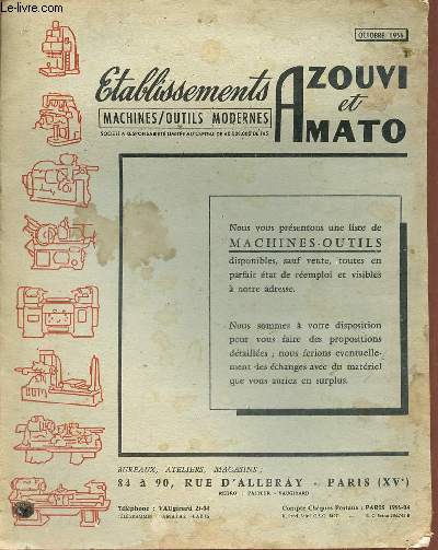 Catalogue Etablissements Azouvi et Amato machines/outils modernes octobre 1956.