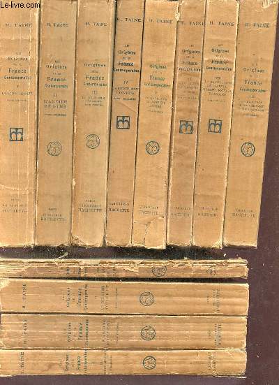 Les origines de la France contemporaine - 12 volumes - tomes 1+2+3+4+5+6+7+8+9+10+11 + volume index gnral.