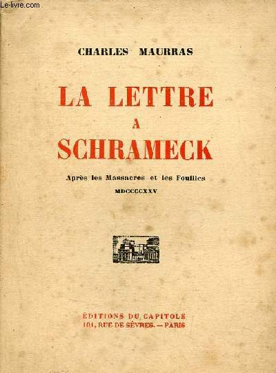 La lettre  Schrameck aprs les massacres et les fouilles - Exemplaire n642 sur alfa.