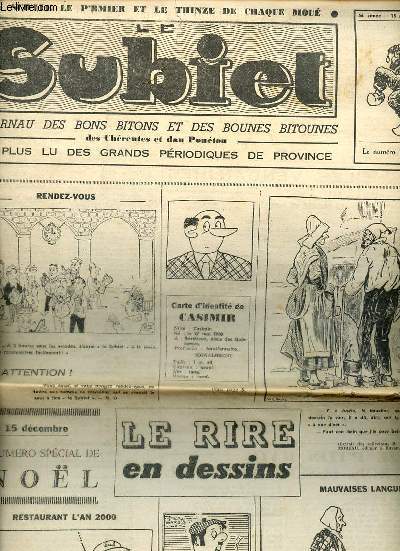 Le Subiet n22 56e anne 15 novembre 1957 - Le rire en dessins - les bounes histoures dau gueurlet trembyadais - douze p'tits rats et trois fuses ds'garouil - les vendanjhes - lettre duvarte  Moncieu Bgoin - la lune de chat layon - le sabotajhe etc.