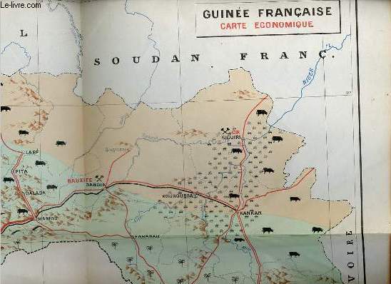 Une carte en couleur de la Guine franaise (carte conomique) - carte d'environ 40 x 48 cm.