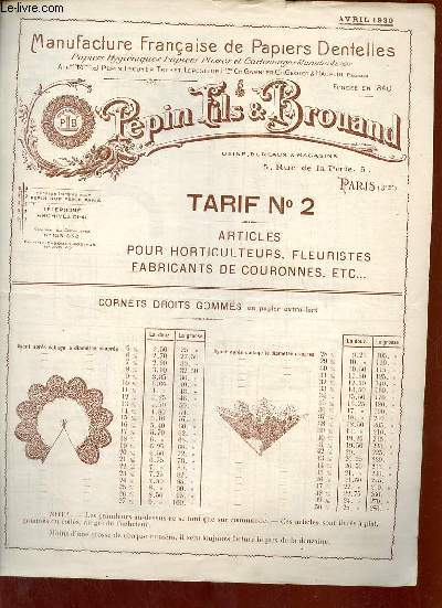 Lot de catalogue tarif de Ppin Fils & Brouand anne 1932-1939.