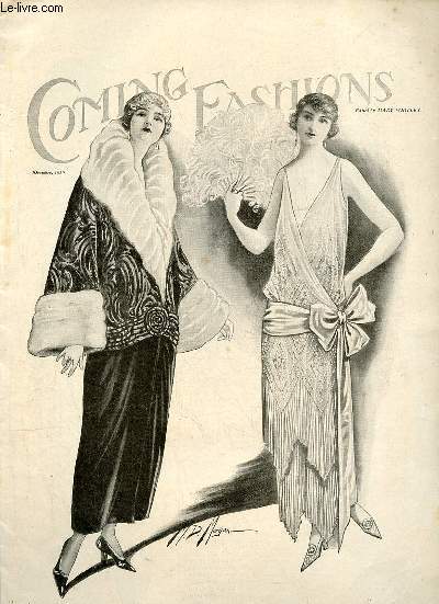 Coming fashions dcembre 1923 - Fashion's forecast by Mary Whitley - la mode de demain - fascinating frocks for winter dances - handsome evening wraps - smart frocks for afternoon dances - graceful gowns of varied charm - jade green turquoise blue etc.