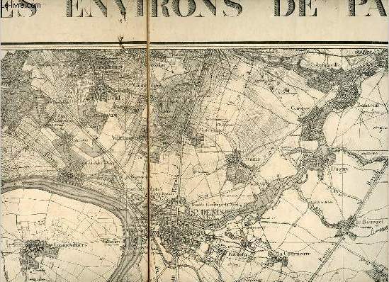 Une carte en noir et blanc toil des environs de Paris - carte d'environ 112 x 90 cm - chelle 1/40 000.