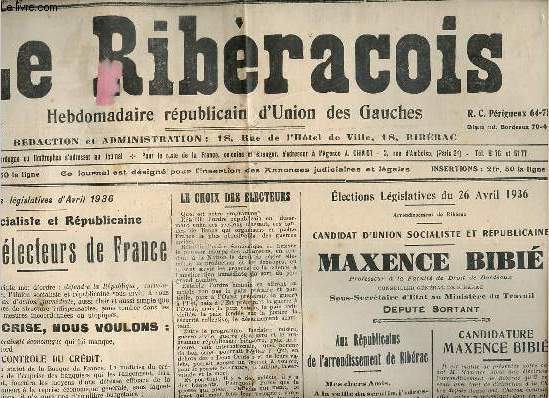 Le Ribracois n17 9e anne vendredi 24 avril 1936 - Le choix des lecteurs - prophte de malheur ! - comment avant sadowa - candidature Maxence Bibi - la situation lectorale - l'action parlementaire de M.Maxence Bibi etc.