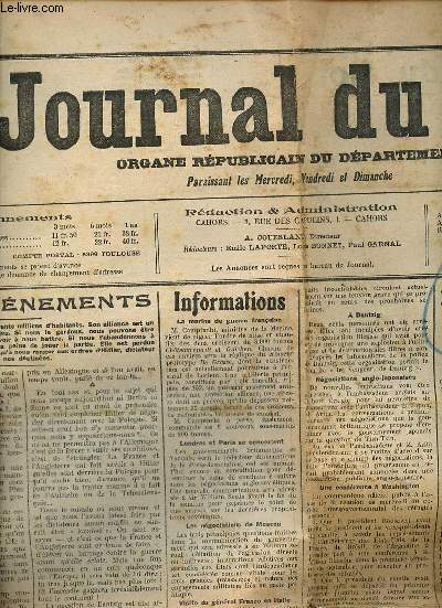 Journal du Lot n84 79e anne dimanche 23 juillet 1939 - Les vnements - sur les plages - informations - le sige de Paris - Cahors au lyce Gambetta discours de M.Sassier - le flair d'un dtective amateur - il tranait des rhumatismes etc.