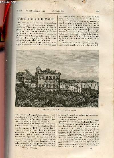 La nature revue des sciences et de leurs applications aux arts et  l'industrie n643 26 septembre 1885 - L'observatoire de Rio-Janeiro - le brocken et les mines du Harz (Allemagne) - les appareils industriels de mesure lectrique - le coendou etc.