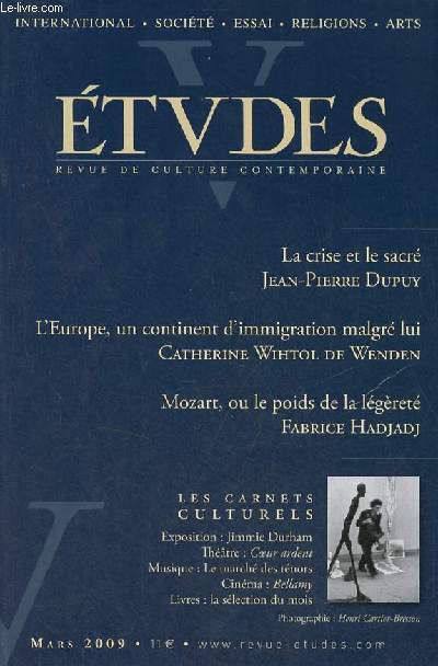 Etudes revue de culture contemporaine n3 (4103) tome 410 153e anne mars 2009 - Vies familiale et professionnelle : la nouvelle donne par Nathalie Sarthou-Lajus - la piraterie en mer par Patrice Sartre - Chine-aiwan : l'apaisement et ses dangers etc.