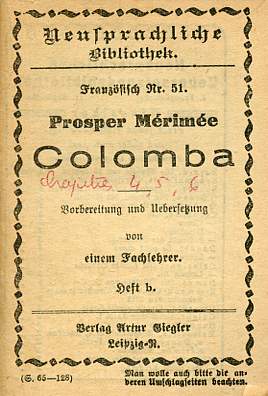 Colomba - vorbereitung und Aebersetzung von einem fachlehrer heft b. - Neusprachliche Bibliothek franzsisch nr.51.