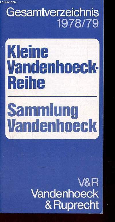 Gesamtverzeichnis 1978/79 kleine vandenhoeck-reihe - sammlung vandenhoeck - V&R Vandenhoeck & Ruprecht.