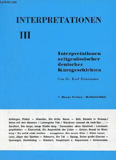Interpretationen zeitgenssischer deutscher Kurzgeschichten band III - 4.auflage.