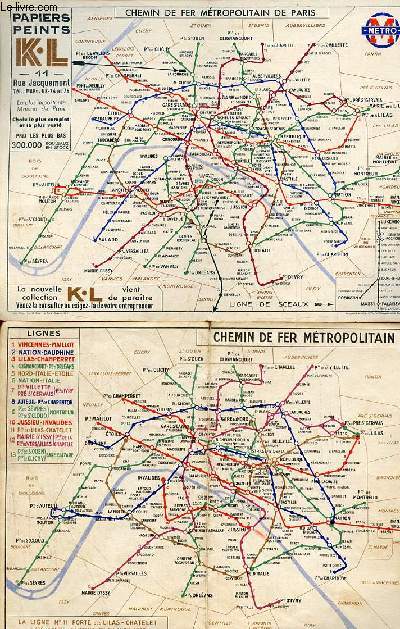 2 plans en couleurs : Plan du mtro Paris 1939 - Plan mtropolitain de Paris temps de parcours entre les stations principales.