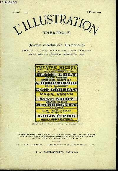 L'illustration thatrale n 201 - La brebris, comdie en deux actes par Edmond Se, reprsente pour la premire fois le 29 mai 1896 au thatre de l'oeuvre, Peau neuve, comdie en trois actes par Etienne Rey, reprsente pour la premire fois