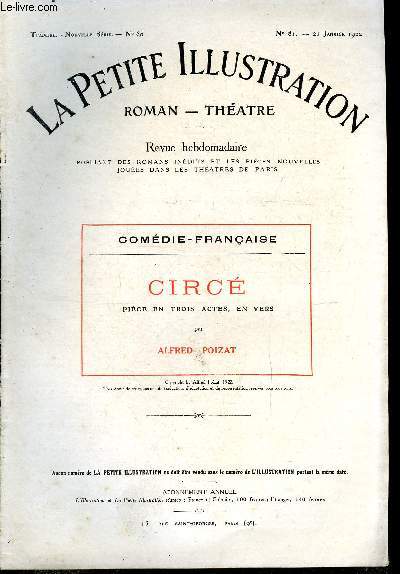 La petite illustration - nouvelle srie n 81 - thatre n 60 - Circ, comdie en trois actes, en vers par Alfred Poizat, reprsente pour la premire fois a la comdie franaise, le 27 juillet 1921