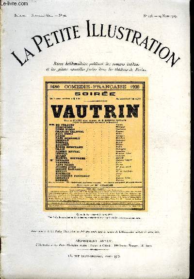 La petite illustration - nouvelle srie n 138 - thatre n 90 - Vautrin, pice en quatre actes, d'aprs les personnages d'Honor de Balzac par Edmond Guiraud, reprsente pour la premire fois le 12 mai 1922 a la comdie franaise