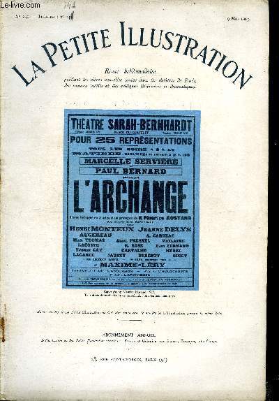 La petite illustration - nouvelle srie n 241 - thatre n 141 - L'archange, drame hroique en trois actes en vers par Maurice Rostand, reprsente pour la premire fois le 19 mars 1925 au thatre Sarah Bernhardt