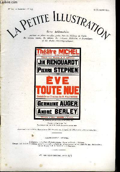 La petite illustration - nouvelle srie n 357 - thatre n 193 - Eve toute nue, comdie en trois actes par Paul Nivoix, reprsent pour la premire fois le 8 octobre 1927, au thatre Michel