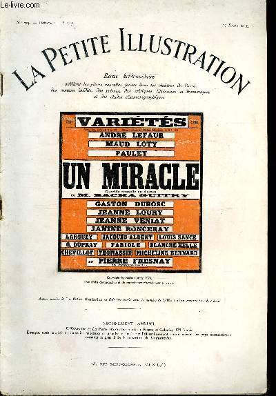 La petite illustration - nouvelle srie n 374 - thatre n 203 - Un miracle, comdie en quatre actes par Sacha Guitry, reprsente pour la premire fois le 6 dcembre 1927, sur la scne du thatre des varits