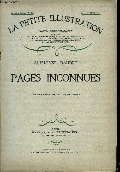 La petite illustration - nouvelle srie n 473 - thatre n 210 - Pages inconnues par Alphonse Daudet, avant propos de M. Andr Berner