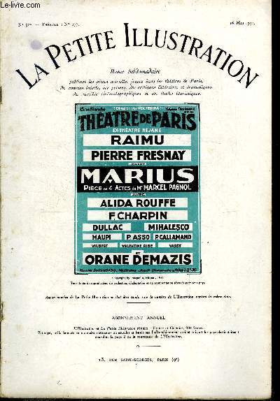 La petite illustration - nouvelle srie n 528 - thatre n 277 - Marius, pice en quatre actes par Marcel Pagnol, reprsente pour la premire fois au thatre de Paris le 9 mars 1929