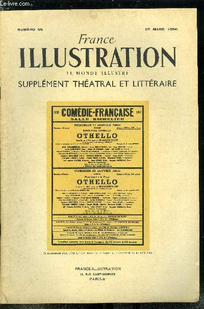 France illustration, le monde illustr, supplment thatral et littraire n 55 - Othello, tragdie en cinq actes de Shakespeare, texte franais de Georges Neveux