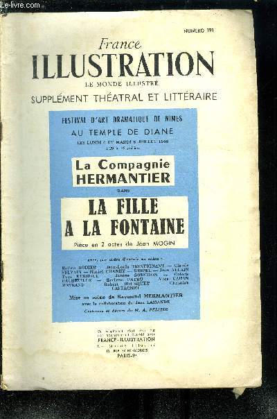 France illustration, le monde illustr, supplment thatral et littraire n 191 - La fille a la fontaine, pice en deux actes de Jean Mogin
