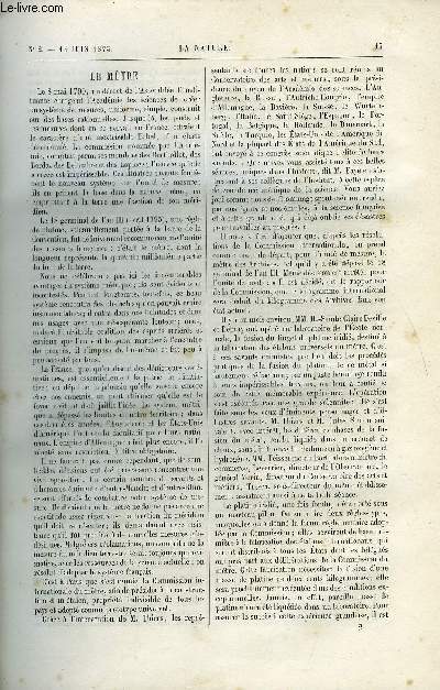 La nature n 2 - Le mtre par Gaston Tissandier, Le phylloxra et la nouvelle maladie de la vigne, II par E. Vignes, Liebig, Les ponts aux Etats Unis par H. Blerzy, Le fond d'un lagon dans la mer de corail par J. Girard