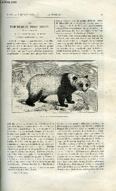 La nature n 109 - Les mammifres du Thibet orientale par E. Oustalet, Thermomtre pour mesurer la temprature du fond de la mer de MM. Negretti et Zambra, Appareil pour l'analyse industrielle des gaz par J. Salleron, Le chemin de fer des andes de Callao