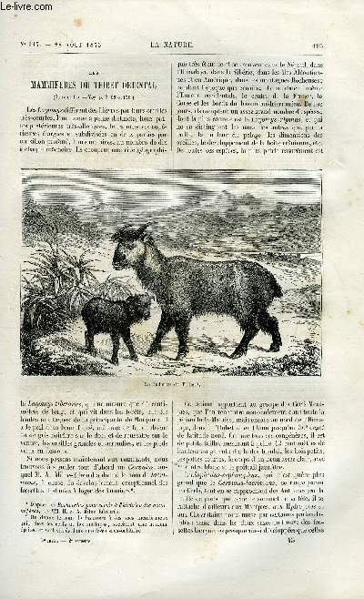 La nature n 117 - Les mammifres du thibet oriental par E. Oustalet, Tourbire de la grande brire par L. Godefroy, Le dock flottant bermuda par Giraudire, Congrs international des sciences gographiques l'exposition des tuileries par Eugne Guillemin