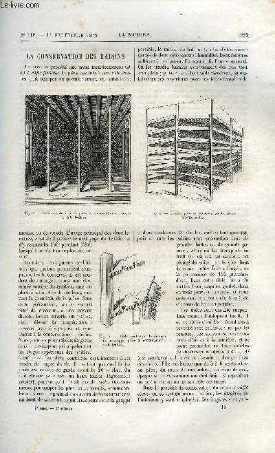 La nature n 119 - La conservation des raisins par Rose Charmeux, Les dates et les usages horaires des habitants de la terre, Les instruments d'observations mtorologiques par Gaston Tissandier, Les modles d'armes romaines du muse de Saint Germain