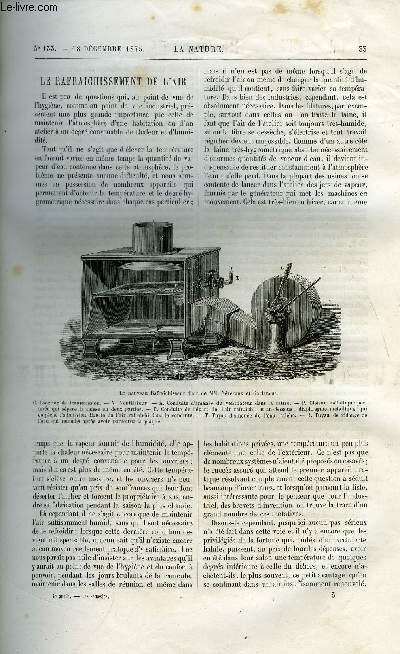 La nature n 133 - Le rafraichissement de l'air par Giraudire, Le wapiti par E. Oustalet, L'aquiculture en Russie par H. de la Blanchre, Le grand tlscope de l'observatoire de Paris, Les monuments primitifs du Colorado par J. Girard