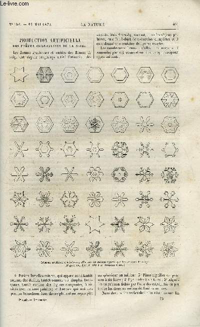 La nature n 156 - Production artificielle des formes cristallines de la neige par Jean Dogiel, Le climat du Sngal d'aprs les travaux de M. le Dr Borius, Les marmites de gants par Stanislas Meunier, Voyage du prince de Galles dans l'Inde